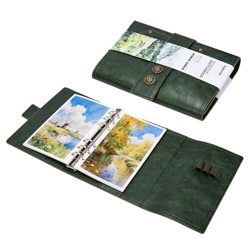 Lightwish Watercolor Sketchbook, 100% Cotton 300gsm Acid Free Hot Press, 6.69" x 3.94", 20 Sheets, Binder Bound & Refillable Paper for Artists,Adults,Students, Travel Art Journal - color: Green