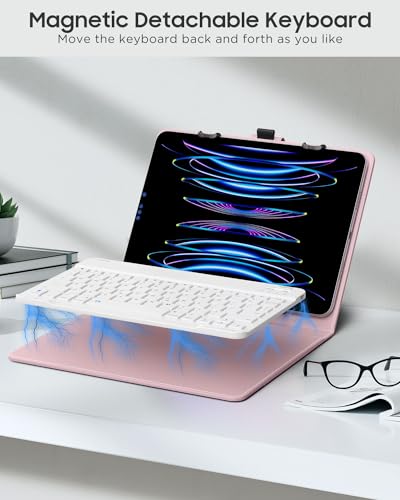MoKo Universal Tablet Case with QWERTY Keyboard for 9",9.7",10.1",10.2",10.4",10.5",10.9",11" Tablets, with Removable Wireless Bluetooth Keyboard&Pen Holder for iPad, Samsung, Fire, Pixel, Other,Pink - color: Flowers Pink