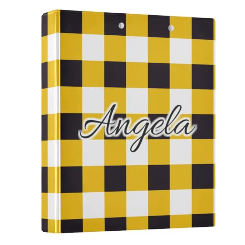 Custom 3 Ring Binder 1.5 Inch Round Rings Yellow Black Checkerboard Personalized Name Binders Organizer Fashion View Binder with 2 Pockets for School Office Supplies - color: Multi03
