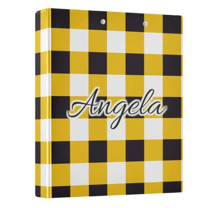 Custom 3 Ring Binder 1.5 Inch Round Rings Yellow Black Checkerboard Personalized Name Binders Organizer Fashion View Binder with 2 Pockets for School Office Supplies - color: Multi03