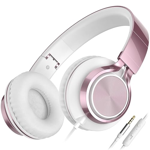 AILIHEN C8 Wired Headphones with Mic & Volume Control - Noise Isolating On-Ear Headphones for Girls School, Plug in Corded 3.5mm Headsets for Chromebook Laptop Computer PC Tablets Travel (Rose Gold) - color: Rose Gold, size: Medium