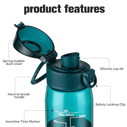 GOPPUS 20oz Kids Water Bottle with Time Marker & Handle, Tritan BPA-Free, Reusable Leakproof Anti-Dust Everyday, Clear Kids Water Bottles For School,Car Travel, Gifts Boys Girls(Dark Green) - color: Dark Green