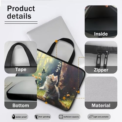 10 Inch Cute Cat Flower Tablet Sleeves Laptop Case, Protective Computer Bag with Handle, Carrying Case Tablet Cover for Students, Water-Repellent Notebook Sleeves Messenger Briefcase - color: Cute Cat Flower, size: 10 Inch