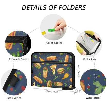 Hamburgers Cheeseburgers File Folders,Plastic Folders with 13 Pockets,Expandable File Folder for Documents School Students Office,Aesthetic Folder with Labels A4 Letter Size - color: Multi 3