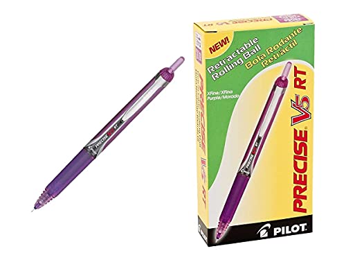 Pilot Precise V5 RT Refillable Rollerball Pens, Extra Fine Point Pens 0.5 mm, Purple, Pack of 12 - Ideal for School, Journaling & Office Writing - color: Purple, size: 12 Count (Pack of 1)