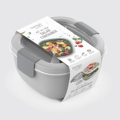 Bentgo Salad Container - 54 oz Bowl with 4-Compartment Toppings Tray, Leak-Proof Dressing Container, Reusable Fork, BPA-Free Lunch Box for Meal Prep & Food Storage; Removable Bento Tray (Gray) - color: Gray