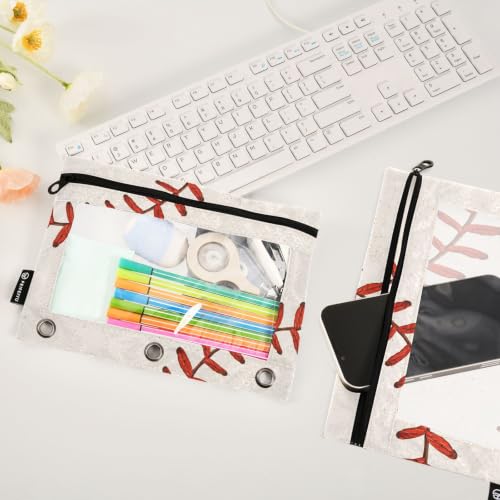 Gredecor 3 Ring Binder Pencil Pouch, Basebal Laces (2) Zippered Pen Case Pouches with Clear Window, 2 Pack Stylish Office & School Supplie - color: Basebal Laces (2)