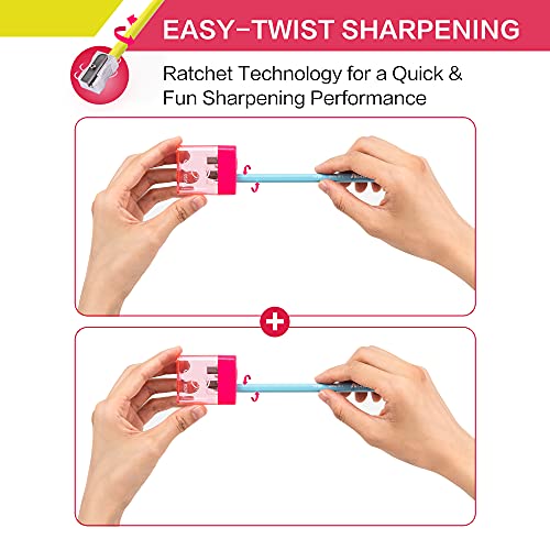 Deli Pencil Sharpener, Manual Pencil Sharpeners, Dual Holes with Lid, Random Color