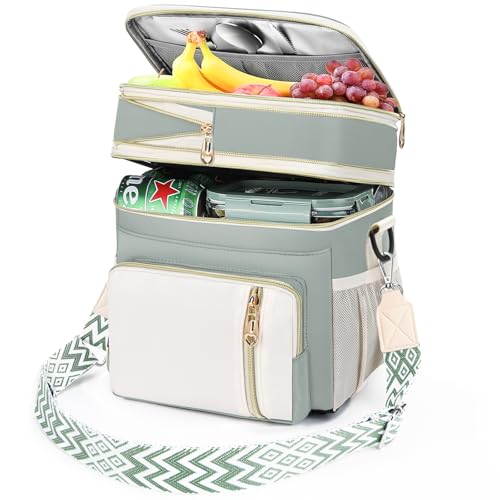 LOKASS Lunch Box & Lunch Bag for Women Men Double Deck,Large Insulated Adult Lunch Box Leakproof Lunchbox Cooler Bag for Work Picnic Beach,（Olive Green16L） - color: Olive Green