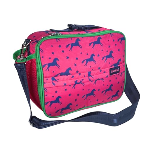Yumbox Kids Insulated Lunch Bag with Bottle Holder, Horses Print | Holds Lunch Box & Water Bottle | 3 Ways to Carry | Interior Zipper Pocket | Insulated EVA Lining | Wipe-Clean Fabric - color: Horses