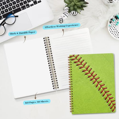 Softball Print Spiral Notebook, Unique Gifts for Softball Fans,5.8x8.3 Inch | Sport Themed Journal With Red Stitching Pattern, A5 Lined Notebook, Daily Planner Memo Notepad For Classroom Office Home - color: Softball Stitch