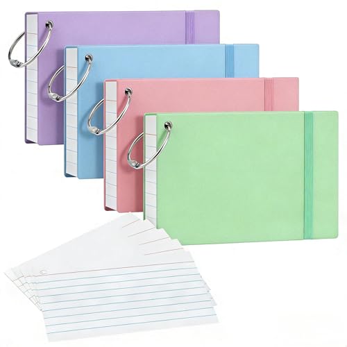 NEEWAY Heavyweight Ruled Index Cards 3x5, 200 Count Flash Cards with Rings and Cover, White Note Cards Lined for Home, Office (Light Multicolor) - color: Light Multicolor