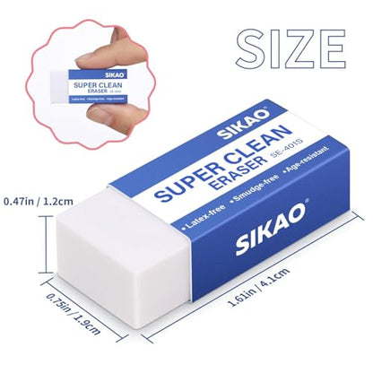 White Erasers, 12 Pack Block Pencil Erasers Super Clean Non-Melting | Soft Erasers for Drawing, Sketching & Art Supplies, Smudge-Free for Homework School & Office - style: White