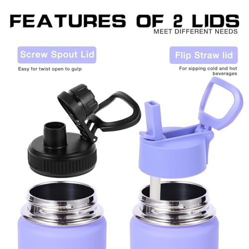 Volhoply 20oz Insulated Stainless Steel Water Bottle with Straw Lid, Kids Wide Mouth Double Wall Vacuum Cups with Handle,Reusable Outdoor Sports Metal Bottles,Camping Travel Flask(Purple Blue,1) - color: Purple Blue