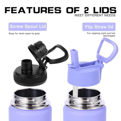Volhoply 20oz Insulated Stainless Steel Water Bottle with Straw Lid, Kids Wide Mouth Double Wall Vacuum Cups with Handle,Reusable Outdoor Sports Metal Bottles,Camping Travel Flask(Purple Blue,1) - color: Purple Blue