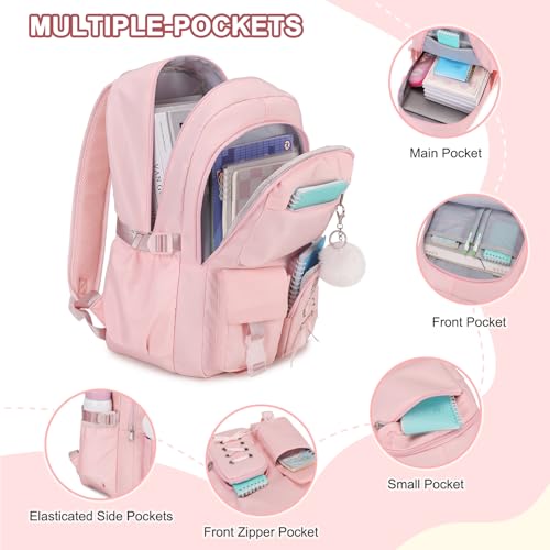 Scothen Backpack for Girls with Bento Lunch Box Set, School Bag Bookbag for Teens Girls Kids Student, 43oz Lunch Containers Lunchbox, Insulated Lunch Bag & Pencial Case, Back to School Gifts - color: Pink