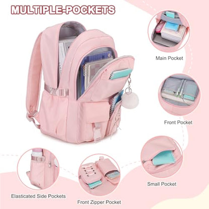 Scothen Backpack for Girls with Bento Lunch Box Set, School Bag Bookbag for Teens Girls Kids Student, 43oz Lunch Containers Lunchbox, Insulated Lunch Bag & Pencial Case, Back to School Gifts - color: Pink