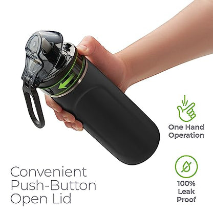 SipX™ 18 oz Premium Stainless Steel Water Bottle with Straw Lid – Triple Insulated Water Bottle, Leakproof, BPA-Free – Slim, Durable Bottle for School, Gym, Office – Black - color: Black