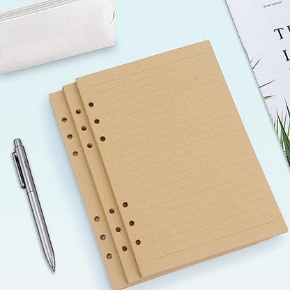 Toplive [3 Pack] A5 Refill Paper - 100GSM Thick 6 Hole Filler Inserts, 135 Sheets (270 Pages) for 6 Ring Binder Journal Notebook, Lined Kraft - style: 3Pack Kraft Lined