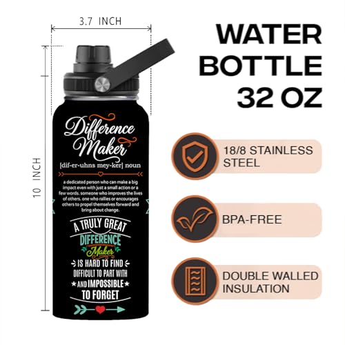 Difference Maker Water Bottle 32 oz - Thank You Gifts for Men Women - Teacher Appreciation Gifts - Administrative Professional Day Gifts for Coworker, Boss, Employee - color: Difference Maker
