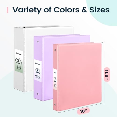 2 Pack BinderX Extra Durable 3 Ring Binder, 1 Inch Binder Round Rings, Fits 350 Sheets of 8.5x11 Paper, Customizable View Cover with Inside Pockets, Cute 1 Inch Binders 3 Ring, Pink & Blue - color: Pink & Blue, size: 1 Inch