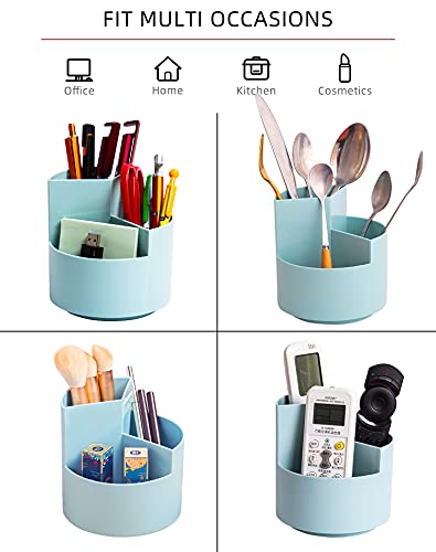 Desk Pencil Pen Holder, 3-Slot 360 Spinning Desk Organizer, Cute Pencil Cup Pot for Office, School, Art Supply - Blue - color: Blue