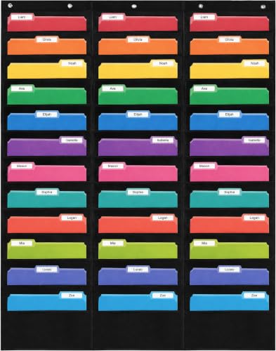 Essex Wares - 36 Pocket File Pocket Chart, Black, 42" Wide x 55" Tall - Versatile Wall Hanging File Folder Organizer for Classroom, Office, Home, and More - Wall Folder Organizer - 36 Pockets - size: 36 Pocket