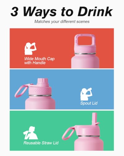 Coolflask 40 oz Water Bottle Insulated with Straw & 3 Leakproof Lids | Water Flask Stainless Steel Triple-Wall Vacuum,Cold 48+h,Dishwasher Safe,Wide Mouth, BPA-Free,Carrier Bag,for Gym,Hiking - color: Bubblegum Princess, size: 40 Ounces