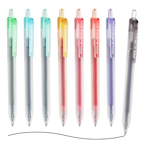 EYEYE 0.5mm Gel Pens Assorted Colors, 8 Pack Retractable Gel Pen Quick Drying, Extra Fine Point Smooth Writing Pen for Journaling, Note Taking, Office School Supplies - size: 0.5mm