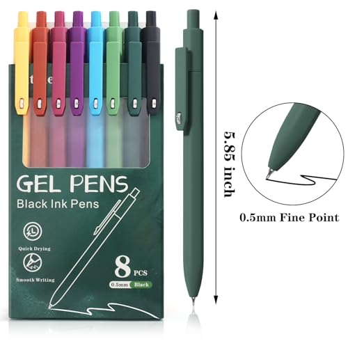 Piochoo Gel Pens, 8 Pack Fine Point Black Ink Smooth Writing Ink Pen, Retractable Quick Dry Aesthetic Cute Pens for Women Nurses School Office Supplies - color: Vivid ColorA