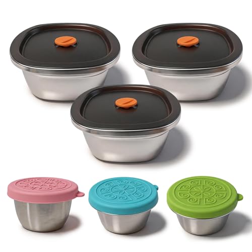 50 Oz Stainless Steel Salad Bowl with Lid, 3 Pack Salad Container for Lunch, Reusable Sealed Meal Prep Bowls with Sauce Dishes and Date Dial, Leak Proof Design for Picnic Kitchen Daily Use