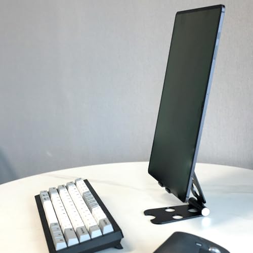 Kado Tablet Stand with Cord Holder Aluminum Alloy Foldable Phone Stand | Compatible with iPad mini/Air/Pro 11/12.9, Galaxy Tablet/Phone, iPhone Pro/Max/Plus, Kindle, Portable Monitor Display 4"-16'' - size: Black