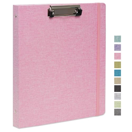 Three Ring Binder with Clipboard, Linen Cover Clipboard Binder 1 Inch for Letter Size, 2 Interior Pockets Paper for Organization of School, Business and Home - color: A-pink, size: 1PACK