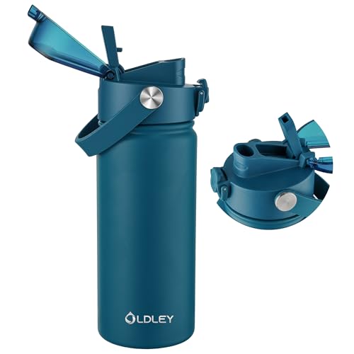 OLDLEY 18oz Insulated Water Bottle with 2-in-1 Straw & Chug Lid, Leakproof Stainless Steel Bottle, Cup Holder Friendly Vacuum Water Bottle for Travel, and School,Emerald Green - color: Emerald Green