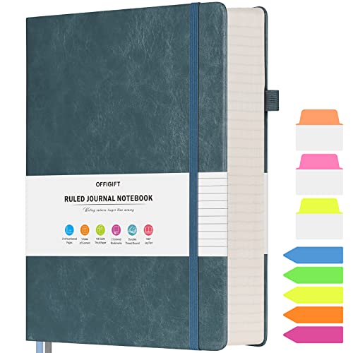 College Ruled Notebook A5, 312 Numbered Pages Diary, Lined Leather Journal | Extra-Thick with 2X Writing Space, 100gsm No Bleed Paper, Hardcover, Lay-Flat, for Work, School, Meeting Notes & Journaling - color: Grey Blue, size: A5