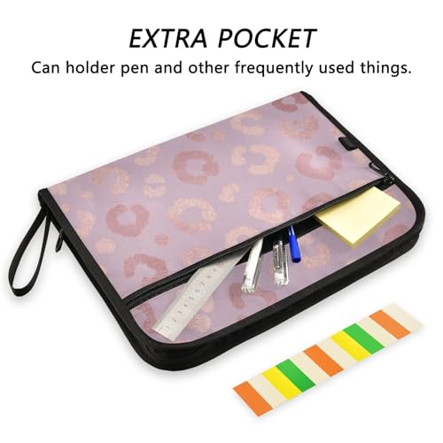 Rose Gold Leopard Expanding Accordion File Folder with 13 Pockets and Zipper Closure - color: Rose Gold Leopard