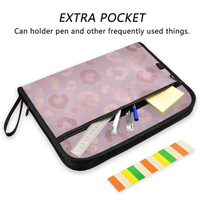 Rose Gold Leopard Expanding Accordion File Folder with 13 Pockets and Zipper Closure - color: Rose Gold Leopard