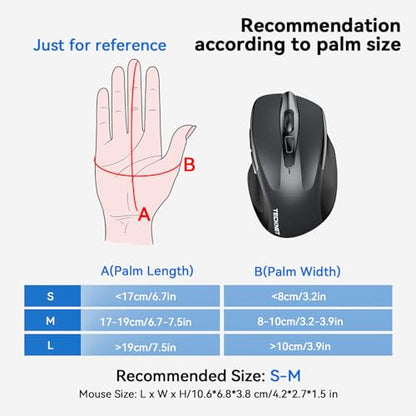 TECKNET Wireless Mouse, BT 5.0/2.4G, Rechargeable 6-DPI Silent, Grey | Bluetooth 5.0/3.0 & USB A, 2-Device Easy Switch, Wide OS Compatible, 6 Buttons, 6-DPI up to 4800, Ergonomic for S to M Hands - color: Grey