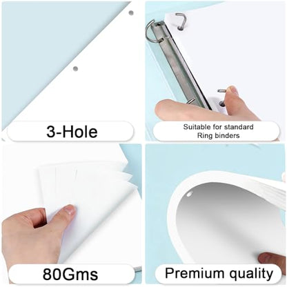 3-Hole Punched Blank Paper - 100 Sheets/200 Pages Loose Leaf Papers, 100 GSM, Paper Refills for Large Leather Journal/Filofax Binders, 8" x 10.5" - size: 8" x 10.5", style: 1-Pack