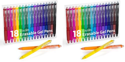 Lineon Erasable Gel Pens, 18 Colors Retractable Fine Point Erasable Pens Clicker, Assorted Color Inks, Make Mistakes Disappear for Drawing Writing Planner and Crossword Puzzles (Pack of 2) - color: 18 Colors, size: 1 Count (Pack of 36)
