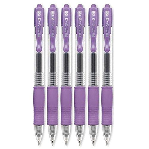 Pilot G2 Retractable Rollerball Gel Pens, Extra Fine Point, 0.5mm, Purple Ink, 6 Count
