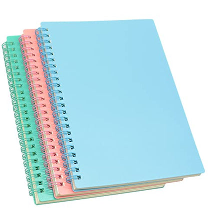 Yansanido Spiral Notebook, 3 Pcs A5 Thick Plastic Hardcover 8mm Ruled 3 Color 80 Sheets -160 Pages Journals for Study and Notes (Light Pink,Light Green,Light Blue, A5 5.7" x 8.3"-Ruled)