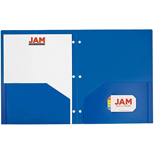 JAM PAPER Heavy Duty Plastic 3 Hole Punch School Folders with Pockets - Blue - 6/Pack - color: Blue, size: 6 Per Pack