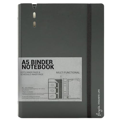 CAGIE A5 Binder 6 Ring Notebook with Dividers Refillable Planner Binder with Pockets, Refill Paper Include Planning Square Ruled and Dotted Pages, 6.89 x 9.25 In, (Grey, A5 Daily&Dot Page) - color: Grey