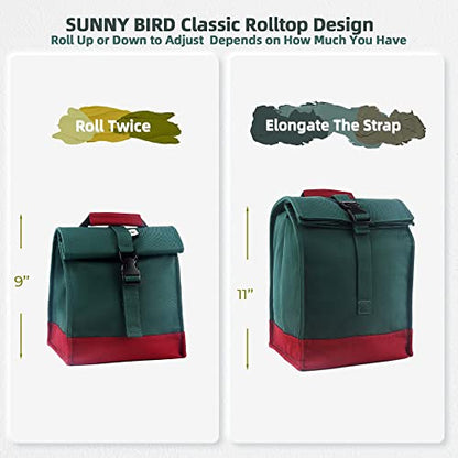 SUNNY BIRD Insulated Lunch Bag Rolltop Lunch Box (Green) - color: Green