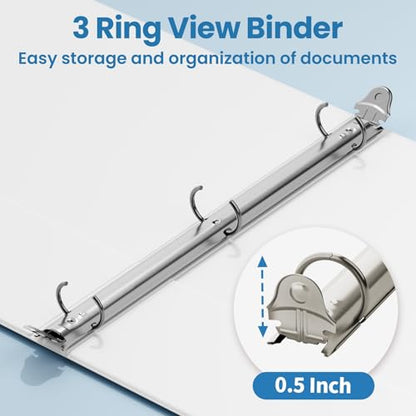 SUNEE 1/2 Inch Binders 3 Ring 10 Pack Bulk, PVC-Free Clear View Half Inch Binders (Fits 8.5x11 Inches) for School, Office & Home Use, White - color: White, size: 0.5 Inch, style: 10 Pack