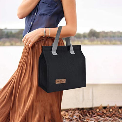 2pcs Black Lunch Bag Insulated, Lunch Box Bag, Reusable Lunch Tote Bag | small lunch tote,tasty food lunch bag,small cooler bag,Lunch Box Container Bag Insulated for Women, Men, Work, Office, Travel - color: Black