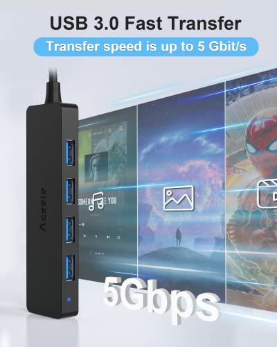 Aceele 4-Port USB 3.0 Hub, Ultra-Slim USB Hub with USB-C Powered Port[Charging/Monitor Not Supported], USB Port for MacBook, Mac Pro, iMac, Mac mini, XPS, PC, Laptop, Flash Drive, Mobile HDD - style: 0.63ft (4A)