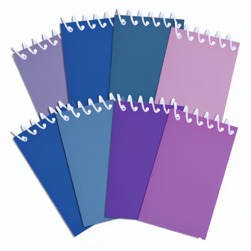 8 Pack Blue Purple Tone Spiral Notebooks, Mini Pocket Notepads, Solid Color Aesthetic Notebooks for School, Office, Journaling, Gifts
