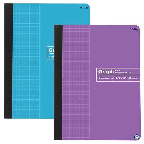 Enday Graph Paper Composition Notebook, Hard Cover Graphing Notebook, 4 Squares Per Inch Graph Ruled Composition Notebook, Premium Quad Ruled Notebook, 100 Sheets, Blue and Purple (2 Pack) - color: BLUE - PURPLE, size: 2